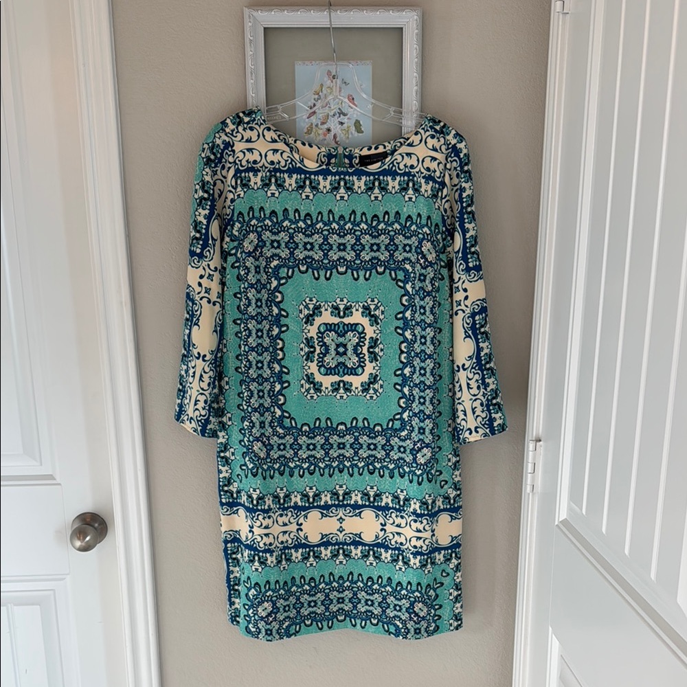 The Limited Blue and Cream Sheath Dress 3/4 Sleeve Resort Wear